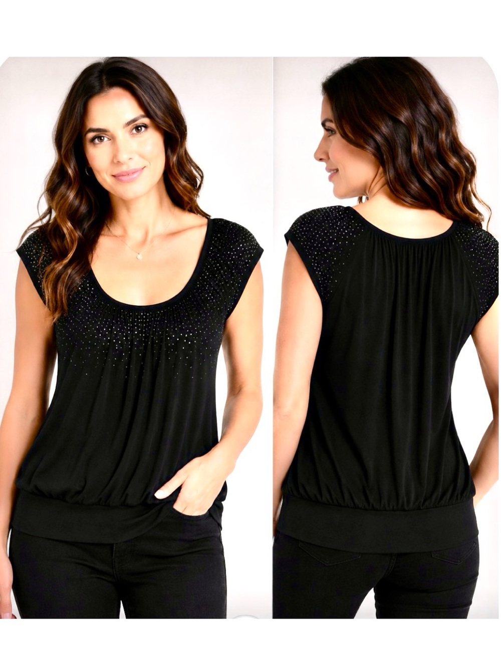 ✨NWOT! H&M black studded detail short sleeve top✨